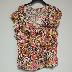 Christian Siriano Pink and Orange Graphic Cap Sleeve Blouse